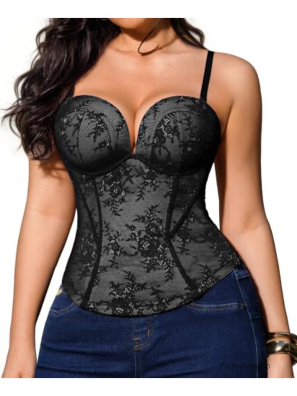 Women's Mesh Corset Top Steel Boned Bustier Built-in Bra Going Out